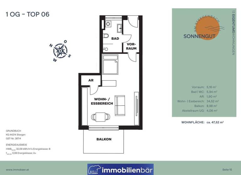 Wohnung zum Kauf - Erstbezug 190.000 € 1 Zimmer 47,5 m² 1. Geschoss Steegen 4722