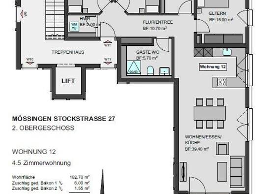 Wohnung zum Kauf - Erstbezug 571.740 € 4,5 Zimmer 109,3 m² 2. Geschoss Mössingen 72116