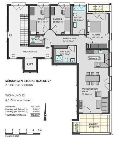 Wohnung zum Kauf - Neubau 571.740 € 4,5 Zimmer 109,3 m² 2. Geschoss Mössingen Mössingen 72116