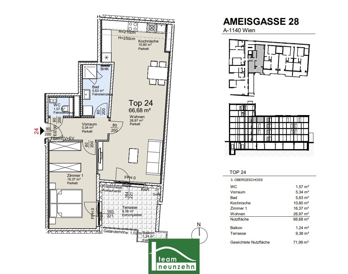 Wohnung zum Kauf provisionsfrei 478.700 € 2 Zimmer 66,8 m²<br/>Wohnfläche 3.<br/>Geschoss Ameisgasse 28 Wien 1140