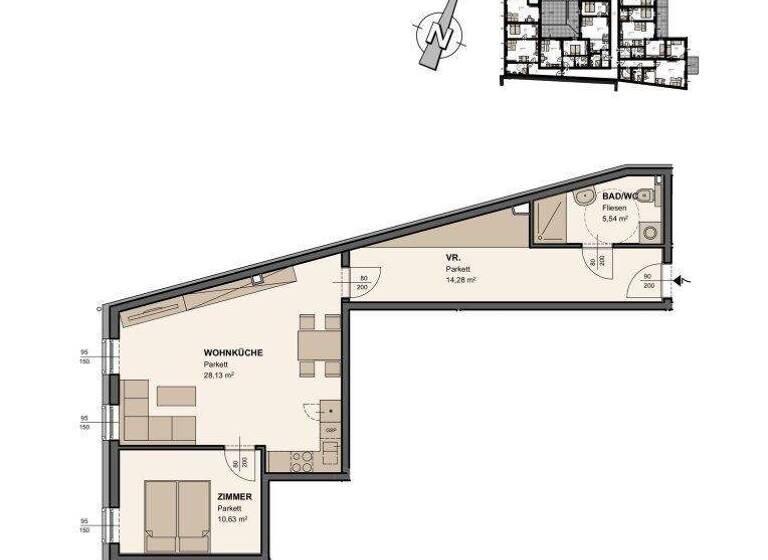Wohnung zur Miete 692 € 2 Zimmer 58,6 m² 1. Geschoss Brunn am Gebirge 2345