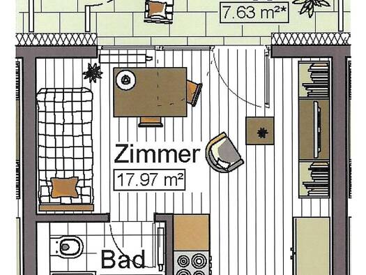 Studio zur Miete 580 € 1 Zimmer 25,1 m² 2. Geschoss frei ab 01.08.2026 Stadtmitte Neu-Ulm 89231