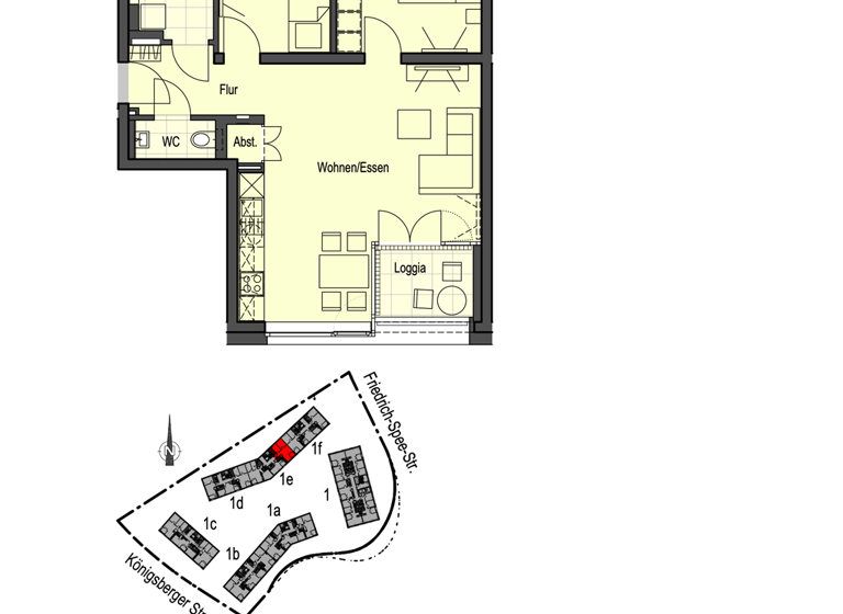 Wohnung zur Miete nur mit Wohnberechtigungsschein 546 € 3 Zimmer 72,7 m² 2. Geschoss frei ab 01.04.2026 Königsberger Str. 1e Sanderau Würzburg 97072
