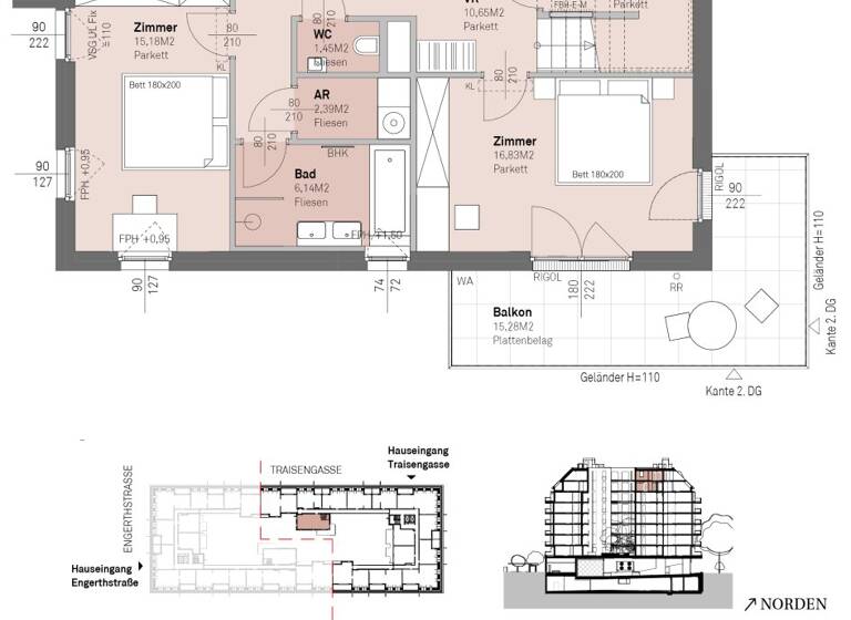 Wohnung zum Kauf - Erstbezug 1.078.700 € 4 Zimmer 126 m² 7. Geschoss frei ab 30.06.2028 Traisengasse 20-22 Wien 1200