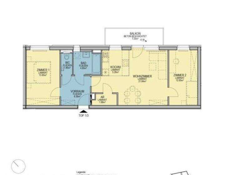 Wohnung zur Miete - Erstbezug 888 € 3 Zimmer 67,9 m² 1. Geschoss Wiener Neustadt 2700