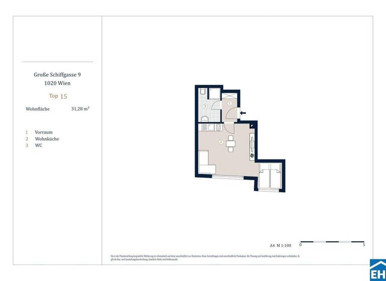 Studio zum Kauf - Erstbezug 299.000 € 1 Zimmer 31,3 m² 5. Geschoss Große Schiffgasse Wien 1020