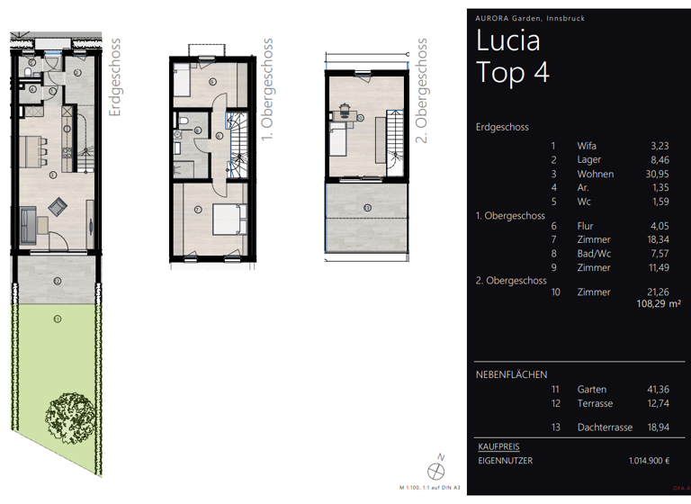 Reihenmittelhaus zum Kauf - Erstbezug provisionsfrei 1.014.900 € 4 Zimmer 108,3 m² Vögelebichl 57+58 Hötting Innsbruck 6020