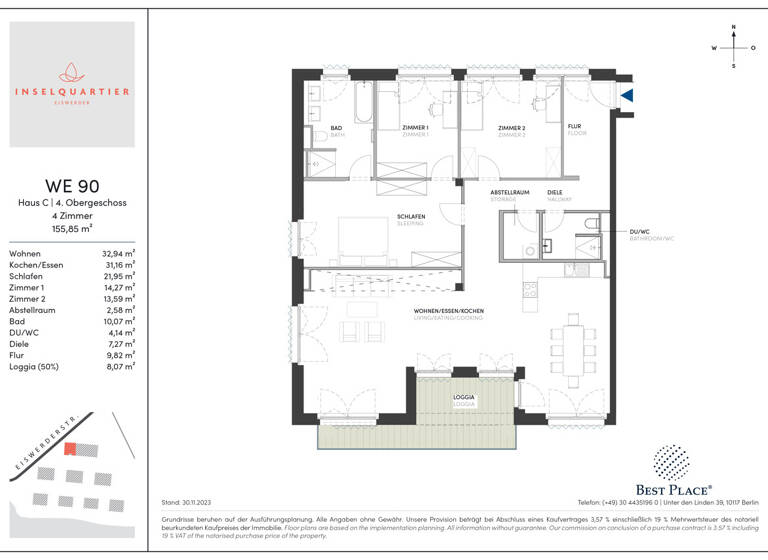 Wohnung zum Kauf 1.060.000 € 4 Zimmer 155,9 m² 4. Geschoss Eiswerderstraße 10 Spandau Berlin 13585