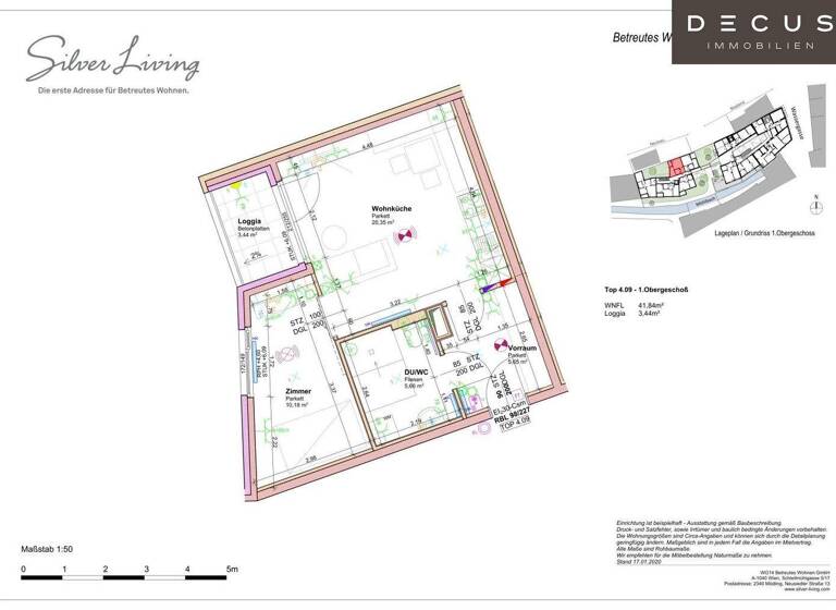 Wohnung zur Miete 586 € 2 Zimmer 41,8 m² Baden 2500