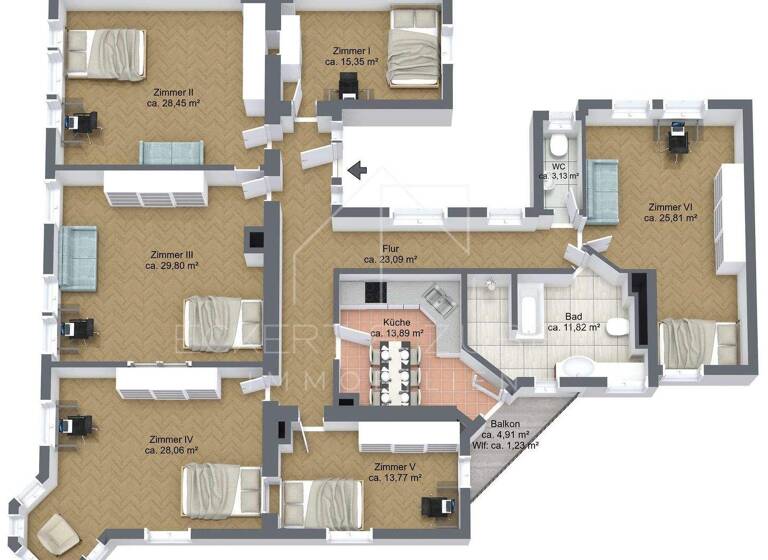 Wohnung zum Kauf 690.000 € 6 Zimmer 194,4 m² 3. Geschoss Tafelhof Nürnberg 90443