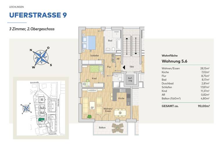 Wohnung zur Miete 1.250 € 3 Zimmer 90 m² 2. Geschoss frei ab 01.07.2026 Uferstraße 9 Leichlingen Leichlingen (Rheinland) 42799