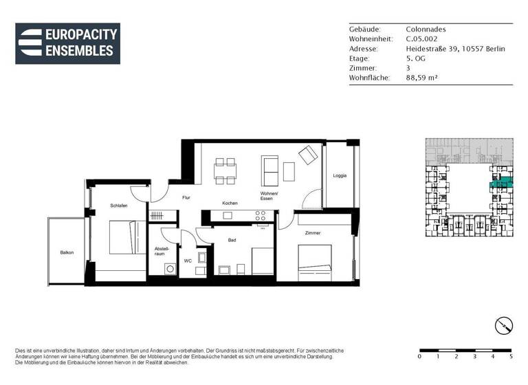 WG-Zimmer zur Miete - Erstbezug 2.130 € 3 Zimmer 88,6 m² 5. Geschoss Heidestraße 39 Moabit Berlin 10557