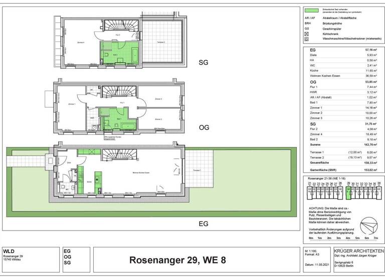 Reihenendhaus zur Miete 2.140 € 5 Zimmer 158,3 m² Rosenanger 29 Wildau 15745