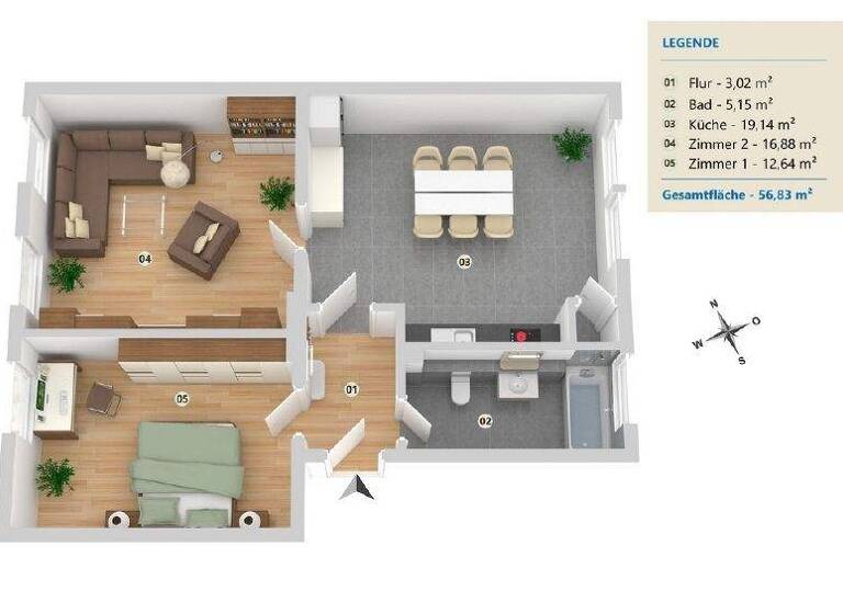 Wohnung zur Miete 599 € 2 Zimmer 57 m² frei ab sofort Bürgerm.-Kleine-Str. 11 Hahlen Minden 32427