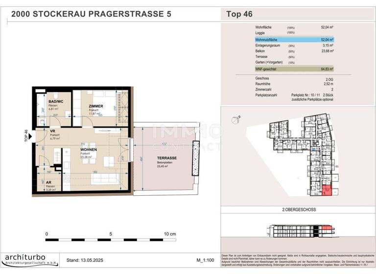 Terrassenwohnung zum Kauf 311.160 € 2 Zimmer 2. Geschoss Stockerau 2000
