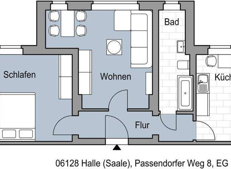 Wohnung zur Miete 450 € 2 Zimmer 50,6 m² frei ab 08.03.2026 Passendorfer Weg 8 Gesundbrunnen Halle (Saale) 06128