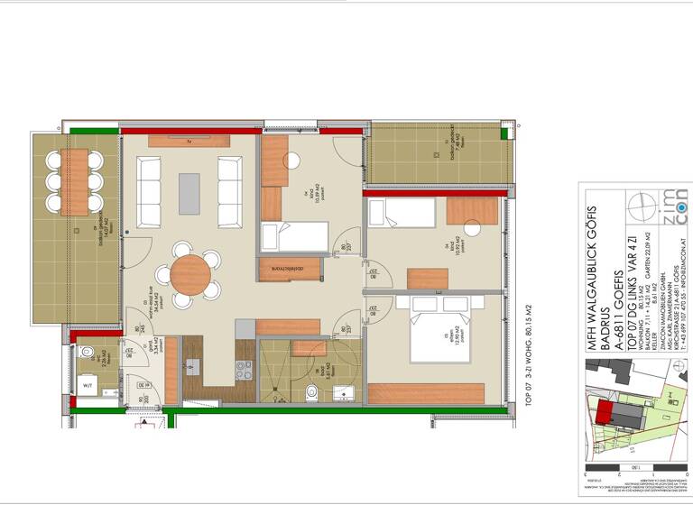 Terrassenwohnung zum Kauf provisionsfrei als Kapitalanlage geeignet 578.620 € 4 Zimmer 80,8 m² Badrus 3 Göfis 6811