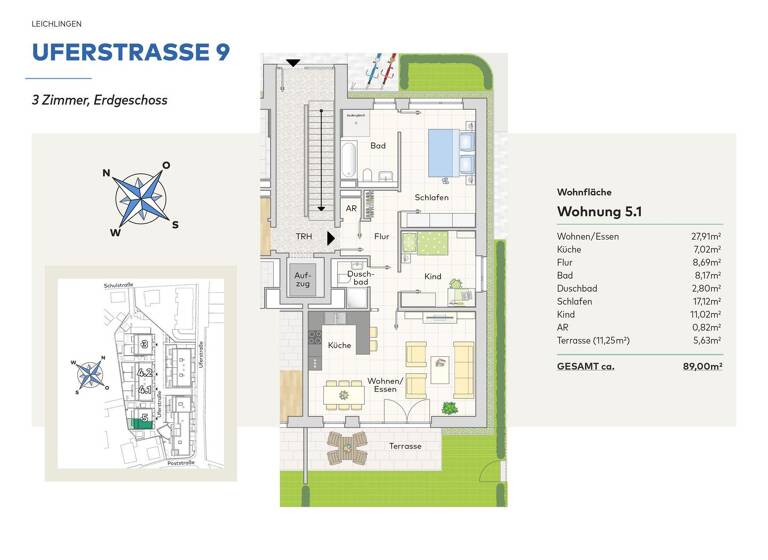Wohnung zur Miete 1.335 € 3 Zimmer 89 m² EG frei ab 01.05.2026 Uferstraße 9 Leichlingen Leichlingen (Rheinland) 42799