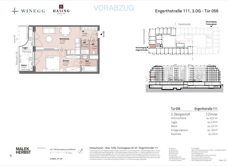 Wohnung zum Kauf - Erstbezug 256.700 € 2 Zimmer 42,3 m² 3. Geschoss Traisengasse 20-22 Wien 1200