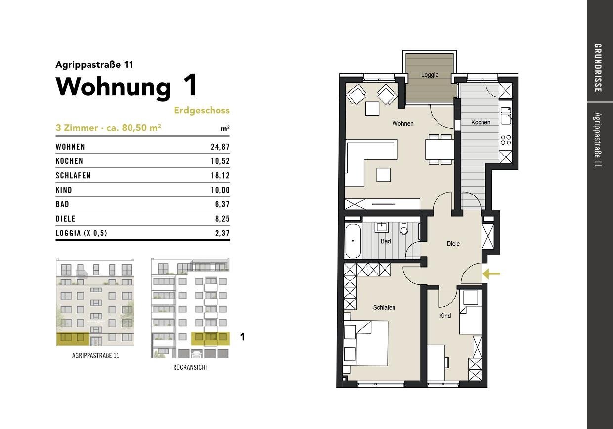 Wohnung zum Kauf provisionsfrei 519.000 € 3 Zimmer 80,5 m²<br/>Wohnfläche EG<br/>Geschoss ab sofort<br/>Verfügbarkeit Altstadt - Süd Köln 50676