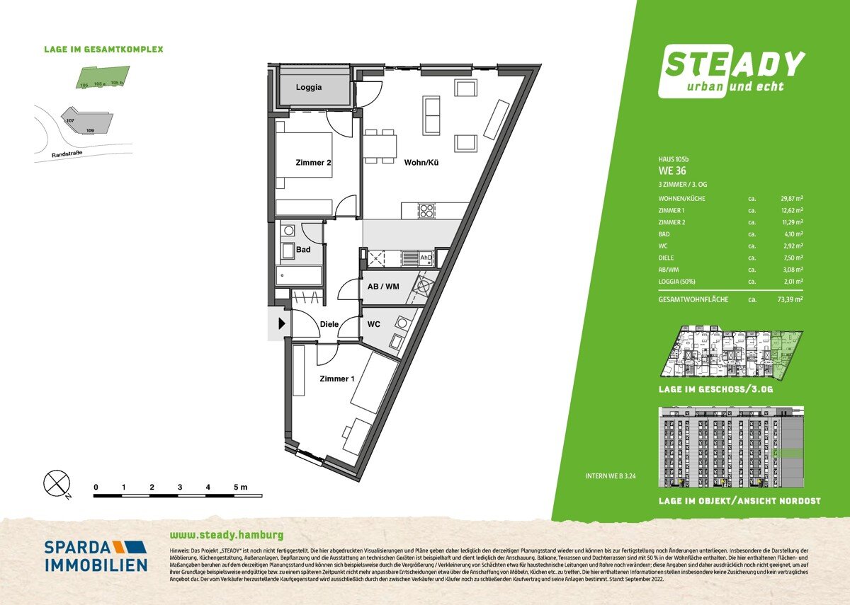 Wohnung zum Kauf provisionsfrei 477.000 € 3 Zimmer 73,4 m²<br/>Wohnfläche Randstraße 105 b Stellingen Hamburg-Stellingen 22525