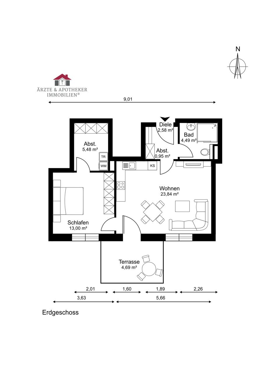 Wohnung zum Kauf 269.500 € 2 Zimmer 55 m²<br/>Wohnfläche EG<br/>Geschoss Hanstedt Hanstedt 21271