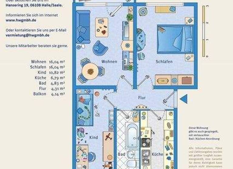 Wohnung zur Miete 379 € 3 Zimmer 60,5 m² 4. Geschoss Züricher Straße 68 Südstadt Halle 06128