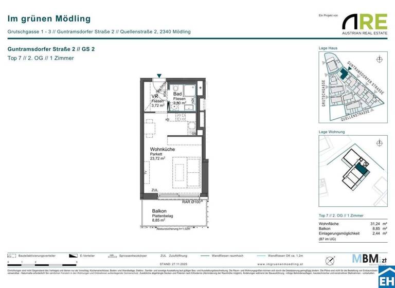 Studio zum Kauf - Erstbezug provisionsfrei 239.000 € 1 Zimmer 31,2 m² 2. Geschoss Guntramsdorfer Straße 2 Mödling 2340