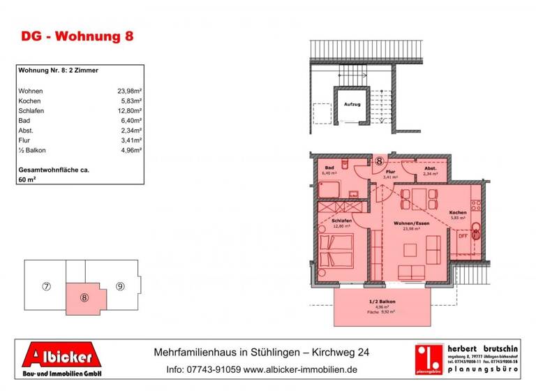 Wohnung zur Miete 730 € 2 Zimmer 60 m² frei ab sofort Kirchweg 24 Stühlingen 79780