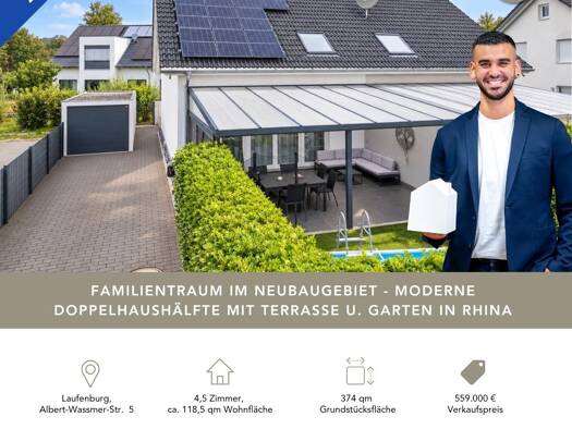 Doppelhaushälfte zum Kauf 559.000 € 4,5 Zimmer 118,5 m² 374 m² Grundstück Albert-Wasmer-Straße Laufenburg Laufenburg (Baden) 79725