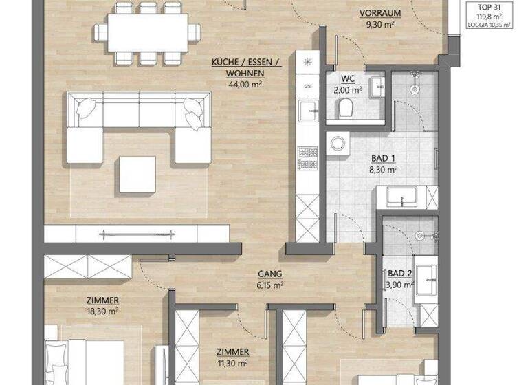 Wohnung zum Kauf - Erstbezug 1.125.945 € 4 Zimmer 119,4 m² 5. Geschoss Am Hundsturm Wien 1050