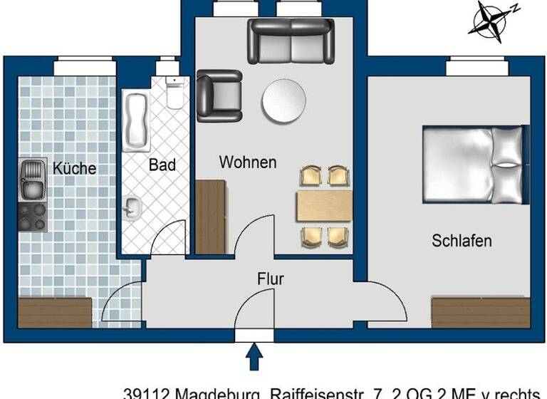 Wohnung zur Miete 267 € 2 Zimmer 41 m² 2. Geschoss frei ab 01.06.2026 Raiffeisenstr. 7 Leipziger Str. Magdeburg 39112