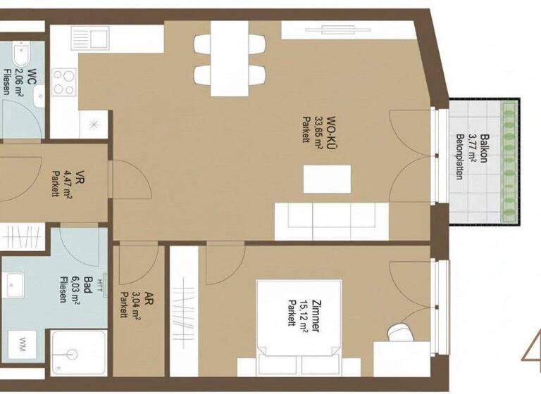 Wohnung zum Kauf 274.958 € 62,4 m² 1. Geschoss Tulln an der Donau 3430