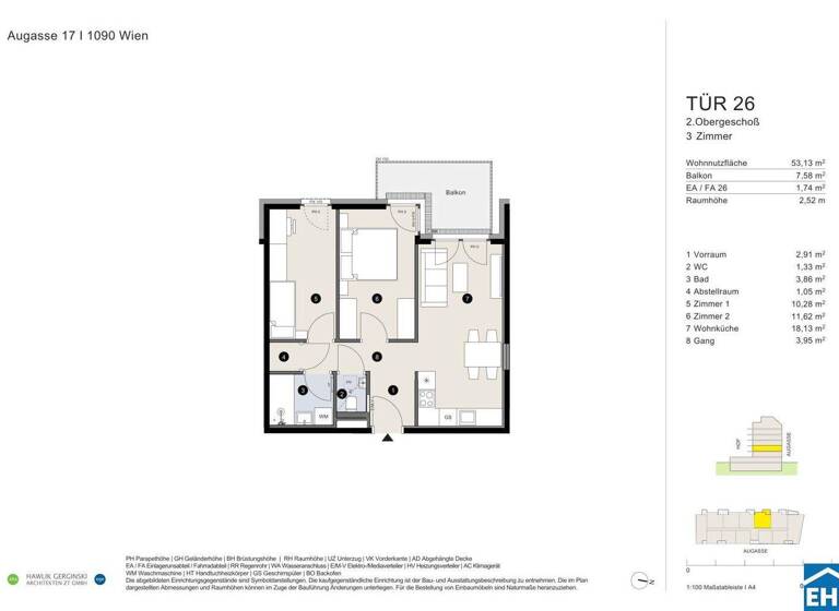 Wohnung zum Kauf - Erstbezug 514.100 € 3 Zimmer 53,1 m² 2. Geschoss Augasse Wien 1090