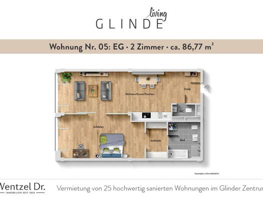 Wohnung zur Miete 1.691 € 2 Zimmer 86,8 m² EG frei ab 01.12.2026 Glinde 21509