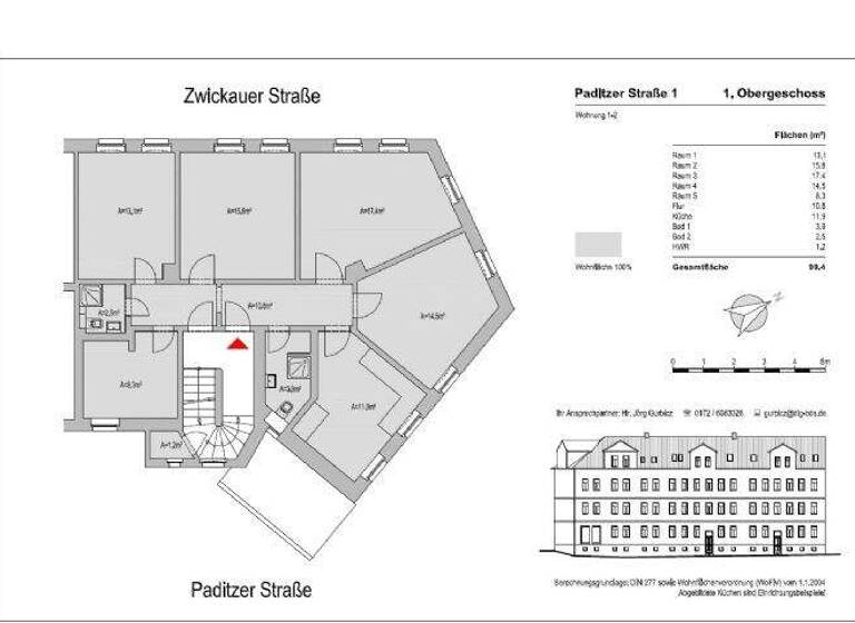 Wohnung zur Miete 650 € 5 Zimmer 100 m² 2. Geschoss frei ab sofort Paditzerstraße 1 Altenburg 04600