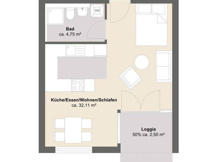 Studio zum Kauf 415.935 € 1 Zimmer 42,7 m² Unterhaching 82008