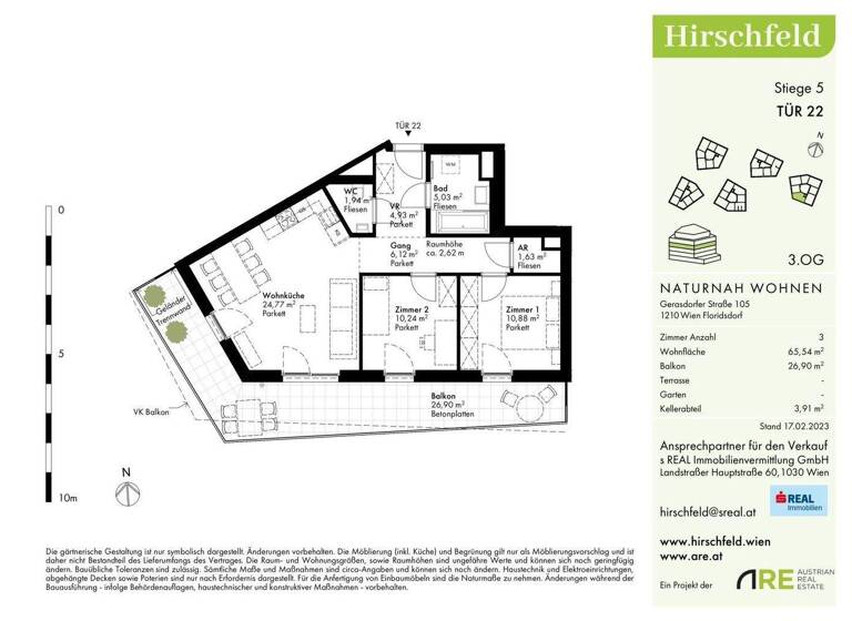 Wohnung zum Kauf - Erstbezug 420.000 € 3 Zimmer 65,6 m² 3. Geschoss Wien 1210