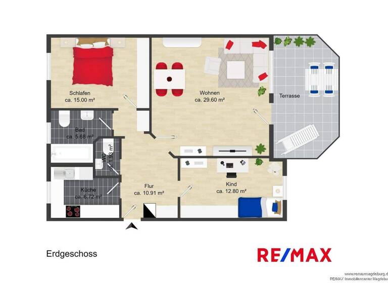 Wohnung zur Miete 836 € 3 Zimmer 88 m² EG Glindenberg 39326