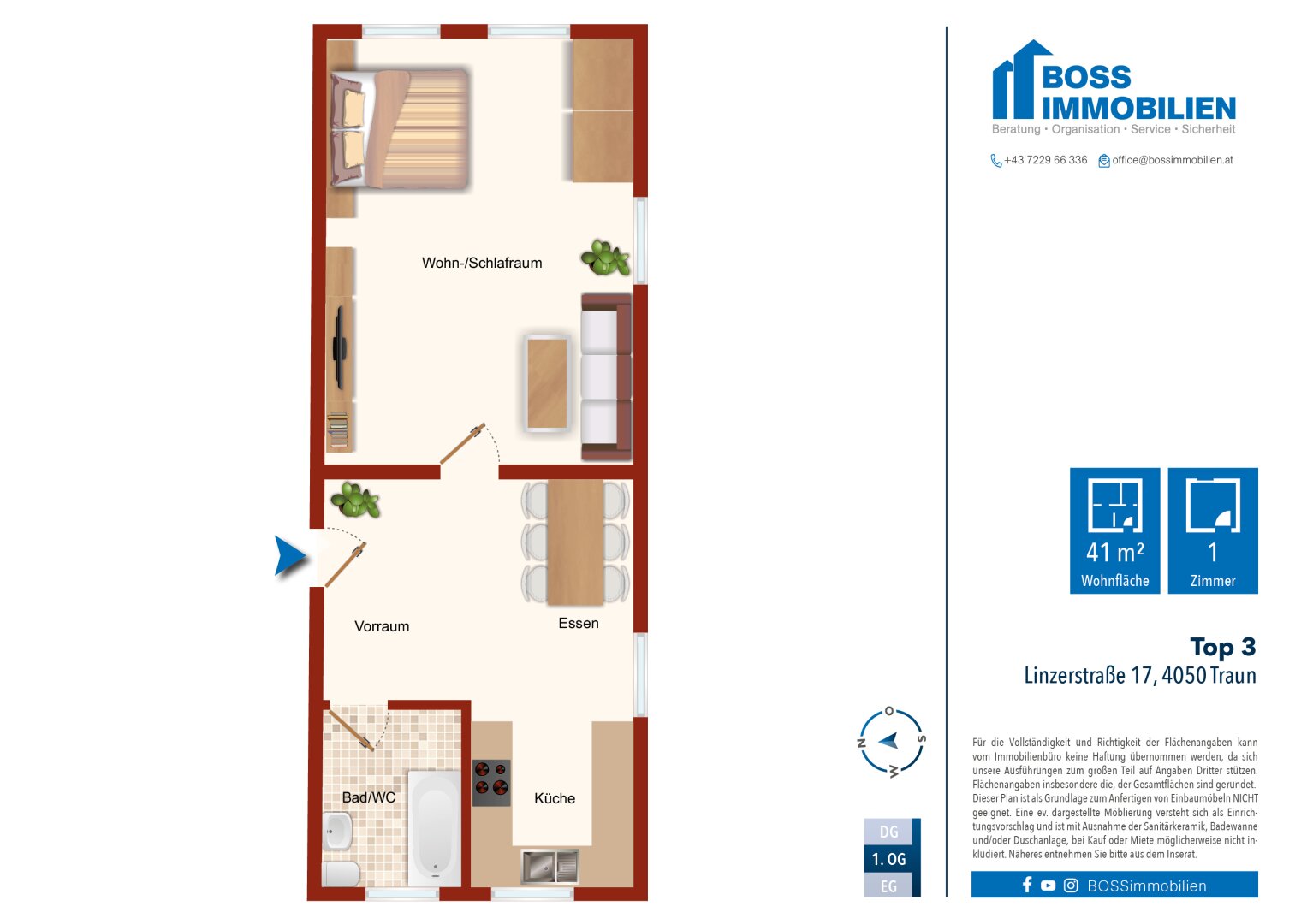 Wohnung zur Miete 371 € 1 Zimmer 41 m²<br/>Wohnfläche 1.<br/>Geschoss 01.12.2024<br/>Verfügbarkeit Linzerstraße 17 Traun 4050