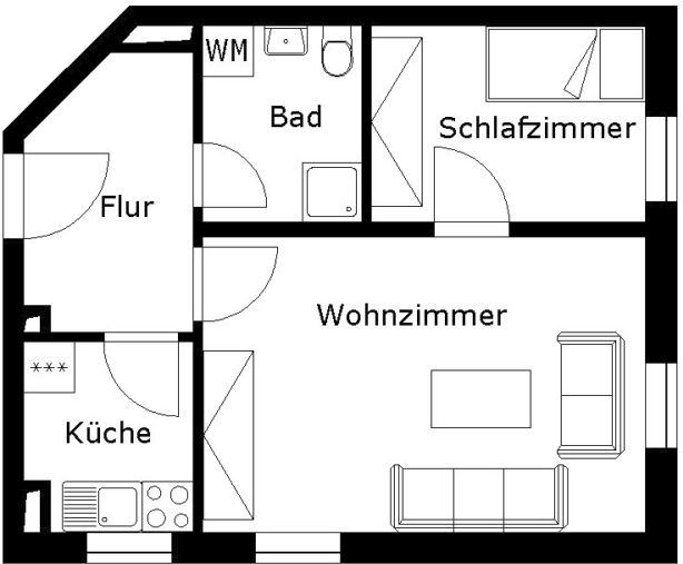 Wohnung zur Miete 193 € 2 Zimmer 38,5 m²<br/>Wohnfläche 2.<br/>Geschoss Lange Straße 30 Haselbrunn Plauen 08525