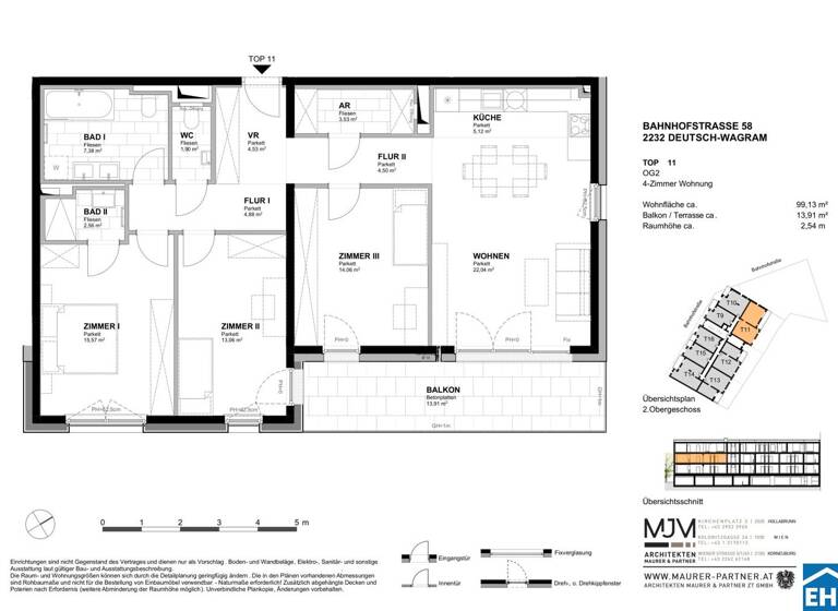Wohnung zum Kauf - Erstbezug 443.500 € 4 Zimmer 99,1 m² 2. Geschoss Bahnhofstraße Deutsch-Wagram 2232