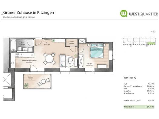 Wohnung zur Miete 761 € 2 Zimmer 54,4 m² Geschoss EG/4 frei ab 01.01.2027 Marshall-Heights-Ring 5 R Kitzingen Kitzingen 97318