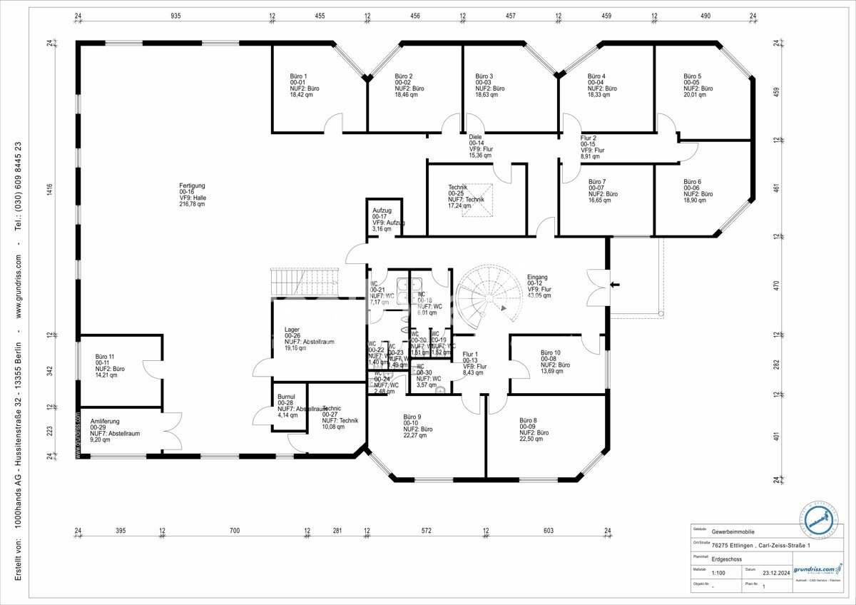 Bürofläche zur Miete provisionsfrei 835 m²<br/>Bürofläche Carl-Zeiss-Straße 1 Ettlingen - West Ettlingen 76275