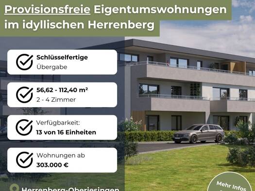 Penthouse zum Kauf - Neubau provisionsfrei 451.000 € 2 Zimmer 75,3 m² 1. Geschoss Wasenweg 3-5 Oberjesingen Herrenberg 71083
