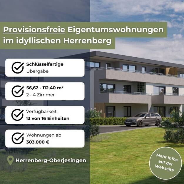 Penthouse zum Kauf - Erstbezug provisionsfrei 451.000 € 2 Zimmer 75,3 m² Dachgeschoss, 1. Geschoss Oderstraße 4 Oberjesingen Herrenberg 71083