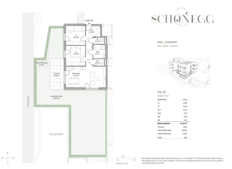 Wohnung zum Kauf - Erstbezug 566.300 € 3 Zimmer 70,3 m² EG Hall in Tirol 6060