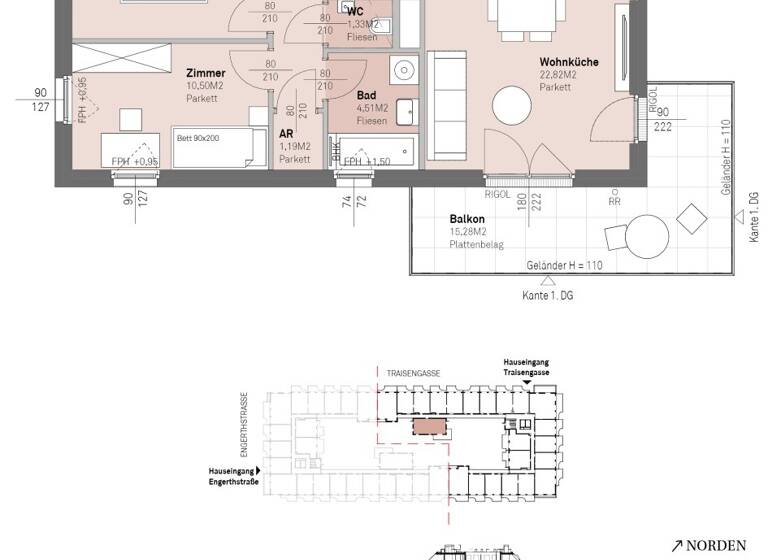 Wohnung zum Kauf - Erstbezug 501.900 € 3 Zimmer 59,4 m² 6. Geschoss frei ab 30.06.2028 Traisengasse 20-22 Wien 1200