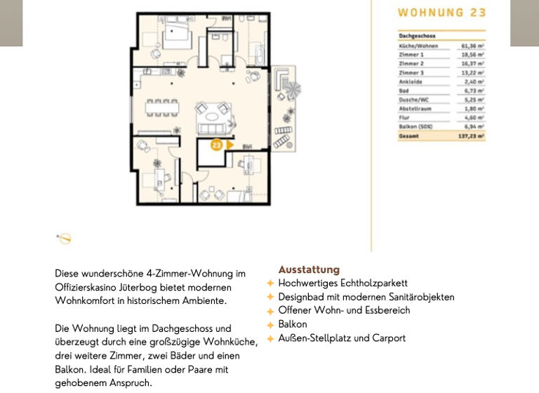 Wohnung zur Miete 1.784 € 4 Zimmer 137,2 m² frei ab sofort Fuchsberge 8 Jüterbog 14913
