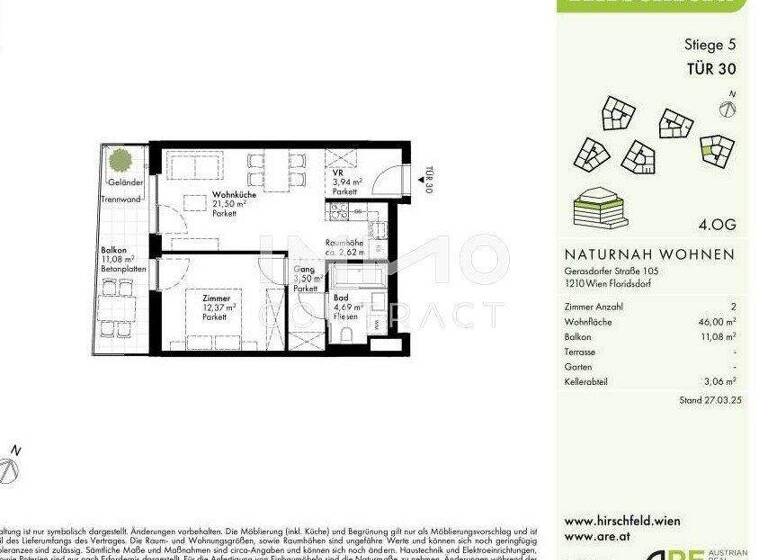 Wohnung zum Kauf - Erstbezug provisionsfrei 290.000 € 2 Zimmer 46 m² 4. Geschoss Wien 1210